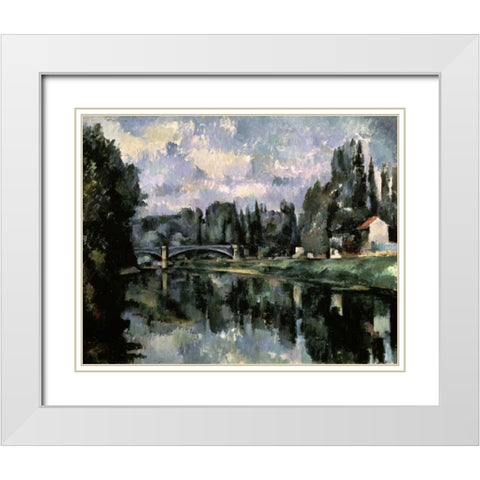 Bridge Over the Marne at Creteil White Modern Wood Framed Art Print with Double Matting by Cezanne, Paul