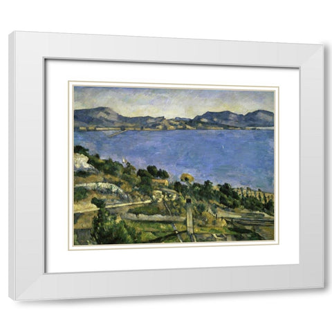 LEstaque White Modern Wood Framed Art Print with Double Matting by Cezanne, Paul
