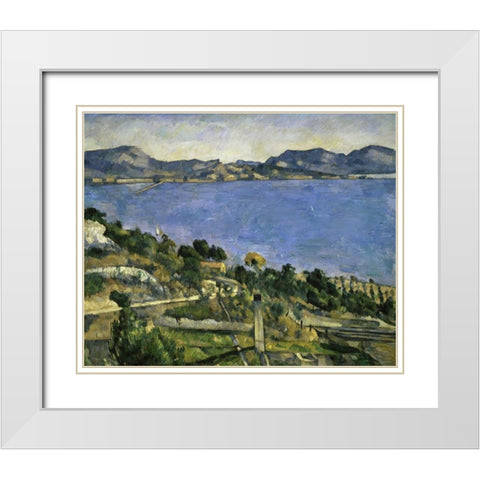 LEstaque White Modern Wood Framed Art Print with Double Matting by Cezanne, Paul