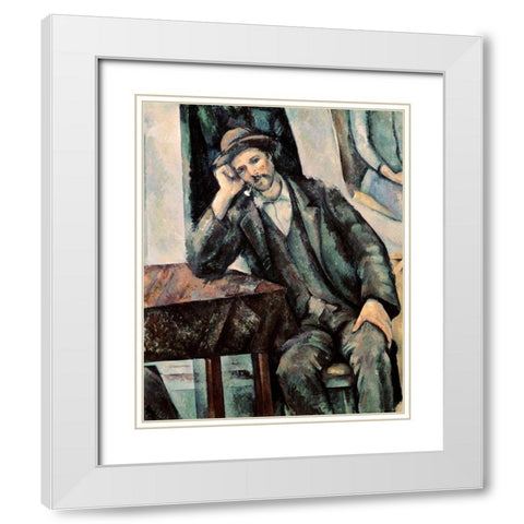 Man Smoking a Pipe White Modern Wood Framed Art Print with Double Matting by Cezanne, Paul