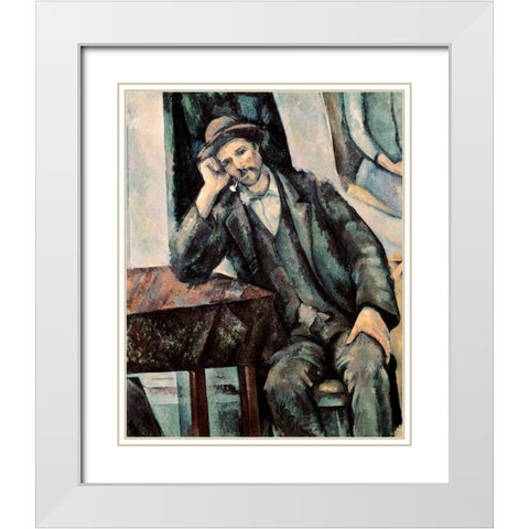 Man Smoking a Pipe White Modern Wood Framed Art Print with Double Matting by Cezanne, Paul