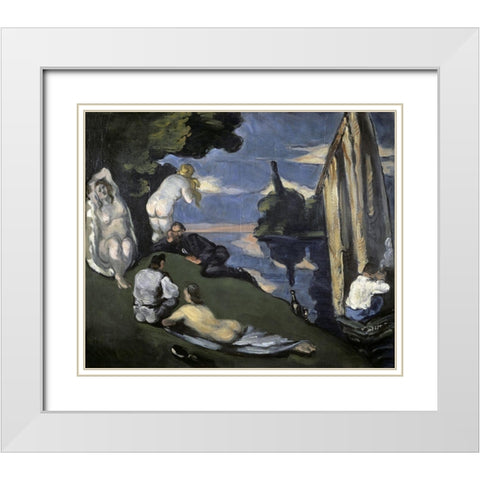 Pastoral White Modern Wood Framed Art Print with Double Matting by Cezanne, Paul