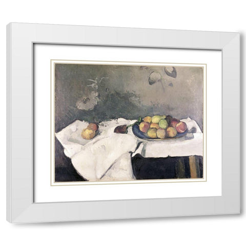 Plate of Peaches White Modern Wood Framed Art Print with Double Matting by Cezanne, Paul