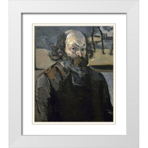 Portrait of The Artist White Modern Wood Framed Art Print with Double Matting by Cezanne, Paul