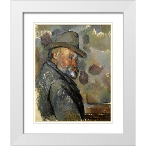 Self Portrait White Modern Wood Framed Art Print with Double Matting by Cezanne, Paul