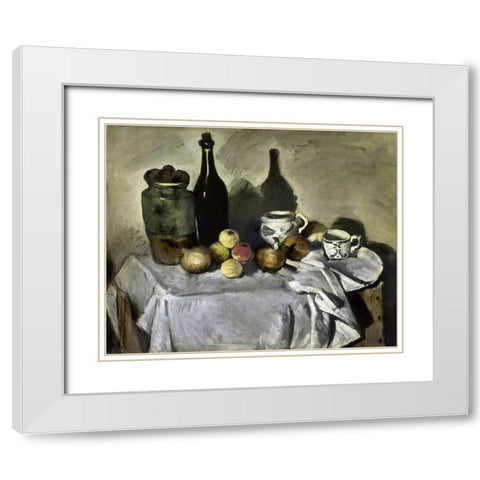 Still Life with Table Utensils White Modern Wood Framed Art Print with Double Matting by Cezanne, Paul