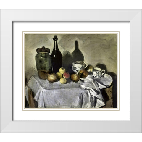 Still Life with Table Utensils White Modern Wood Framed Art Print with Double Matting by Cezanne, Paul