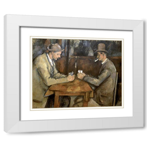 The Card Players White Modern Wood Framed Art Print with Double Matting by Cezanne, Paul