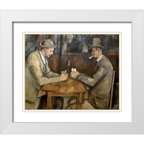 The Card Players White Modern Wood Framed Art Print with Double Matting by Cezanne, Paul