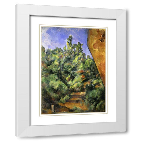 The Red Rock (Le Rocher Rouge) White Modern Wood Framed Art Print with Double Matting by Cezanne, Paul