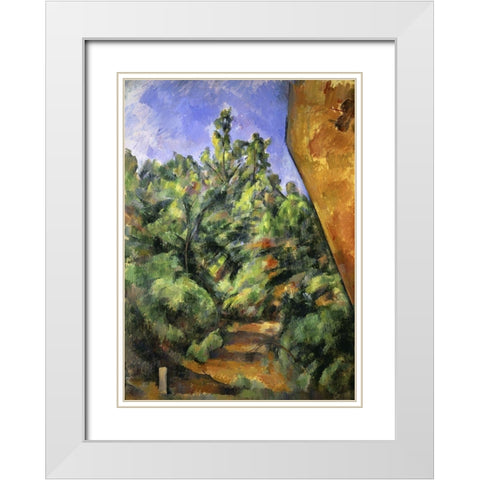 The Red Rock (Le Rocher Rouge) White Modern Wood Framed Art Print with Double Matting by Cezanne, Paul