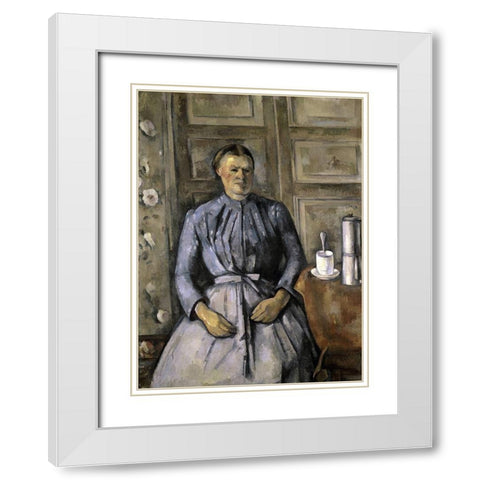 Woman at The Cafeteria White Modern Wood Framed Art Print with Double Matting by Cezanne, Paul