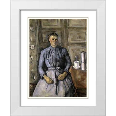 Woman at The Cafeteria White Modern Wood Framed Art Print with Double Matting by Cezanne, Paul