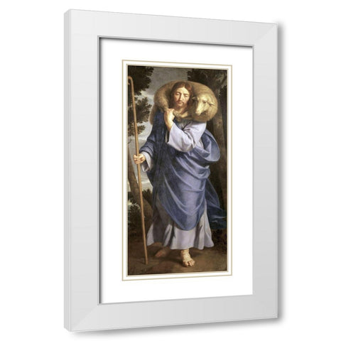 Good Shepherd White Modern Wood Framed Art Print with Double Matting by Champaigne, Philippe de
