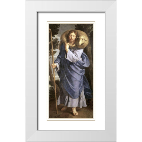 Good Shepherd White Modern Wood Framed Art Print with Double Matting by Champaigne, Philippe de
