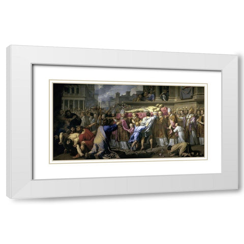 Transferring The Bodies of St. Gervase and St. Protase White Modern Wood Framed Art Print with Double Matting by Champaigne, Philippe de