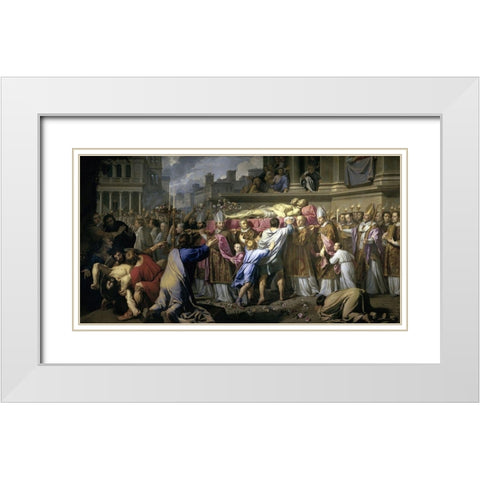 Transferring The Bodies of St. Gervase and St. Protase White Modern Wood Framed Art Print with Double Matting by Champaigne, Philippe de