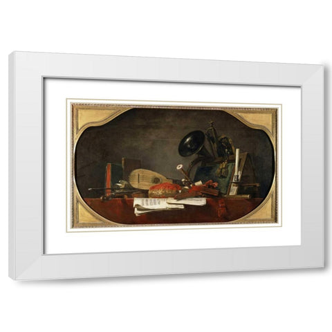 Attributes of Music White Modern Wood Framed Art Print with Double Matting by Chardin, Jean-Baptiste-Simeon