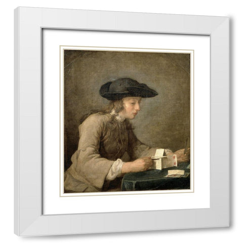 House of Cards White Modern Wood Framed Art Print with Double Matting by Chardin, Jean-Baptiste-SimÃ©on