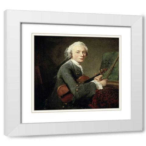 Young Man With a Violin White Modern Wood Framed Art Print with Double Matting by Chardin, Jean-Baptiste-SimÃ©on