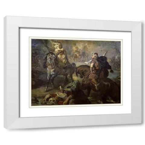 Arab Chiefs Challenging To Combat Under a City Ramparts White Modern Wood Framed Art Print with Double Matting by Chasseriau, Theodore