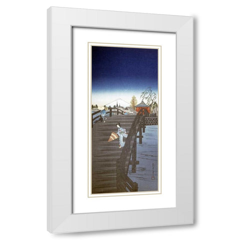 Japanese Print - Yedo River In Tokyo White Modern Wood Framed Art Print with Double Matting by Chowka