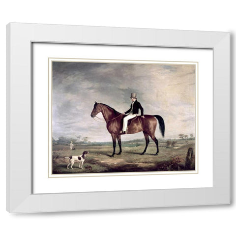 A Young Gentleman In a Grey Hat On a Bay Hunter White Modern Wood Framed Art Print with Double Matting by Cooper, Abraham