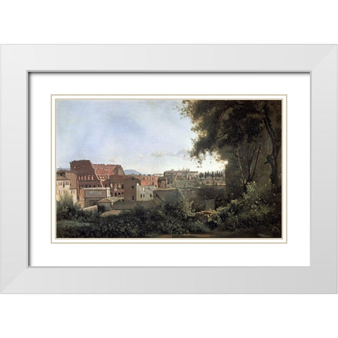 Colosseum Seen Through The Farnese Gardens White Modern Wood Framed Art Print with Double Matting by Corot, Jean-Baptiste-Camille