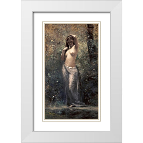 Nymph at The Source White Modern Wood Framed Art Print with Double Matting by Corot, Jean-Baptiste-Camille