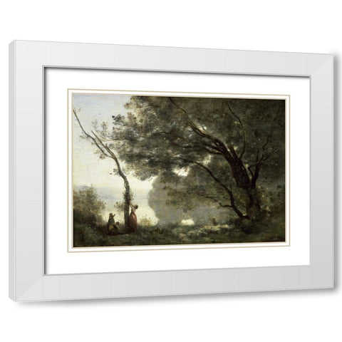Souvenir of Mortefontaine White Modern Wood Framed Art Print with Double Matting by Corot, Jean-Baptiste-Camille