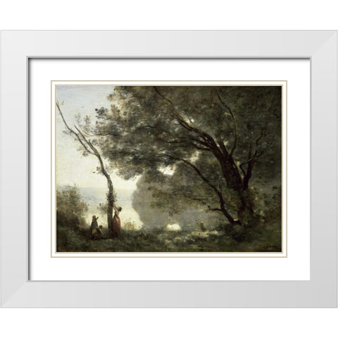 Souvenir of Mortefontaine White Modern Wood Framed Art Print with Double Matting by Corot, Jean-Baptiste-Camille