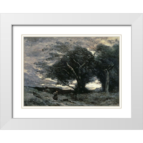 Wind White Modern Wood Framed Art Print with Double Matting by Corot, Jean-Baptiste-Camille