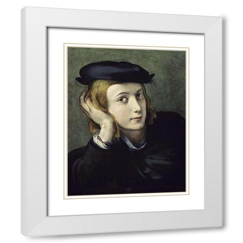 Portrait of a Young Man White Modern Wood Framed Art Print with Double Matting by Correggio