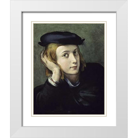 Portrait of a Young Man White Modern Wood Framed Art Print with Double Matting by Correggio