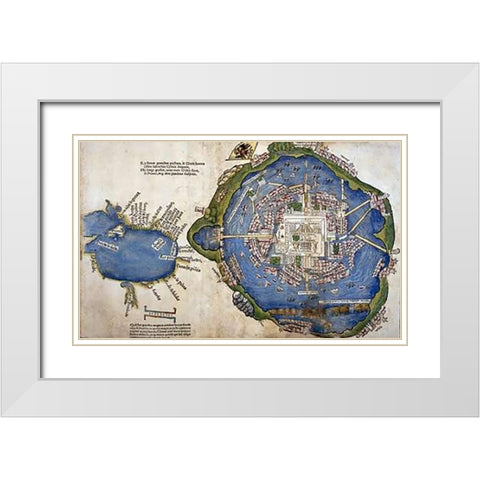Gulf of Mexico and Mexico City White Modern Wood Framed Art Print with Double Matting by Cortes, Hernando