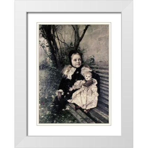 Her Favorite Doll White Modern Wood Framed Art Print with Double Matting by Courtois, Gustave Claude E.
