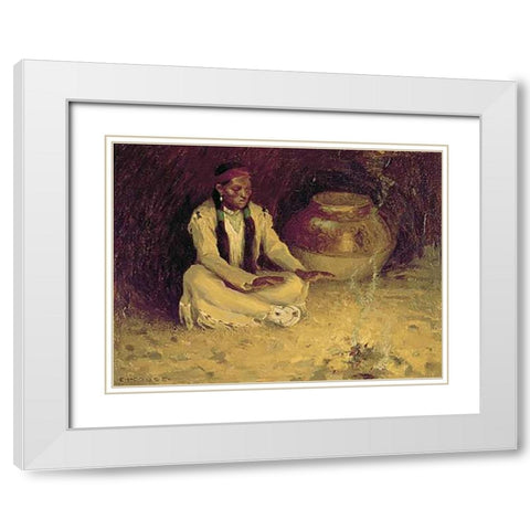 Fireside White Modern Wood Framed Art Print with Double Matting by Couse, Eanger Irving