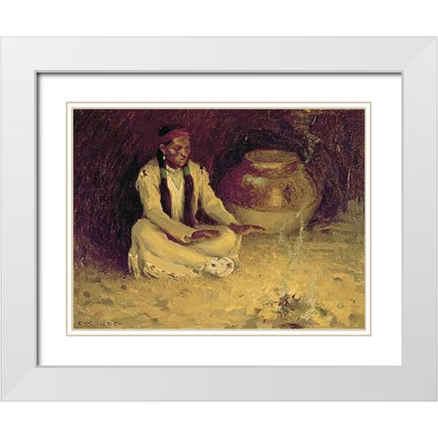 Fireside White Modern Wood Framed Art Print with Double Matting by Couse, Eanger Irving