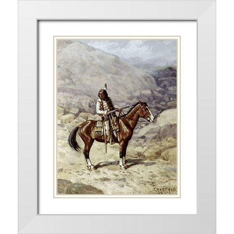 Indian On Horseback White Modern Wood Framed Art Print with Double Matting by Craig, Charles