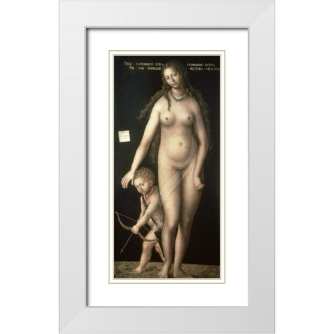 Venus and Amor White Modern Wood Framed Art Print with Double Matting by Cranach, Lucas
