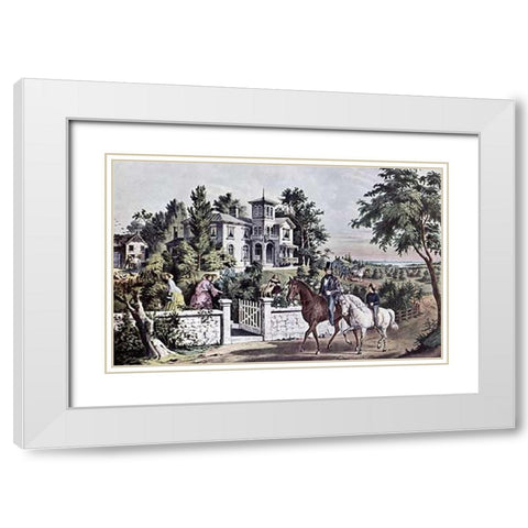 American Country Life: May Morning White Modern Wood Framed Art Print with Double Matting by Ives, Currier and