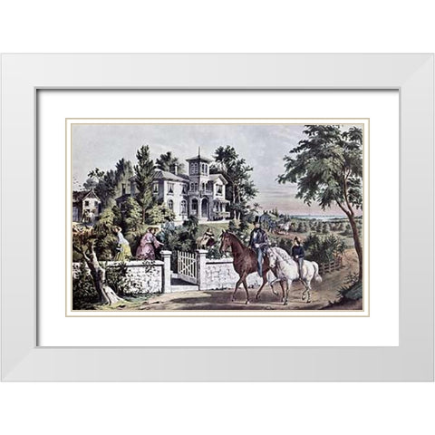 American Country Life: May Morning White Modern Wood Framed Art Print with Double Matting by Ives, Currier and