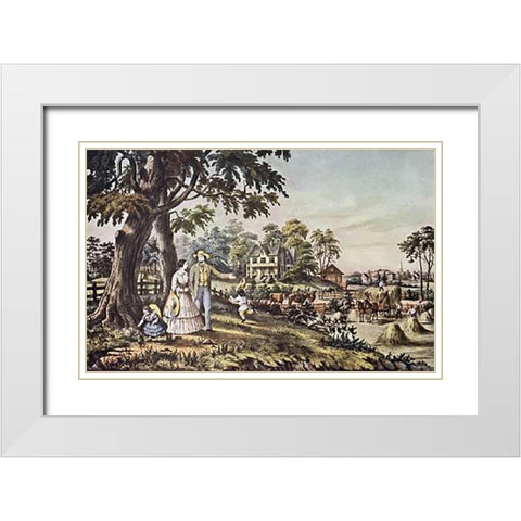 American Country Life: Summer Evening White Modern Wood Framed Art Print with Double Matting by Ives, Currier and