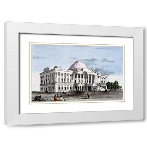 Capitol at Washington, ca. 1835-1836 White Modern Wood Framed Art Print with Double Matting by Currier, Nathaniel