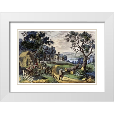 My Boyhoods Home White Modern Wood Framed Art Print with Double Matting by Currier and Ives