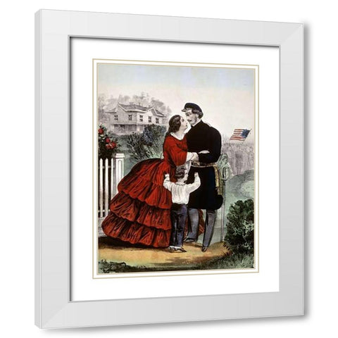 Off For The War White Modern Wood Framed Art Print with Double Matting by Ives, Currier and