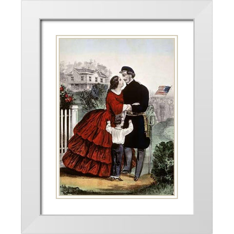 Off For The War White Modern Wood Framed Art Print with Double Matting by Ives, Currier and