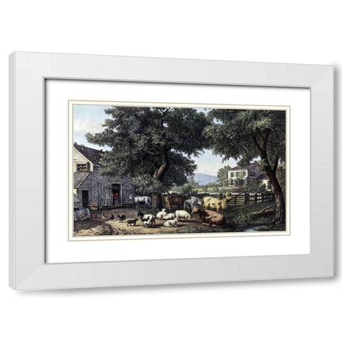 Old Homestead White Modern Wood Framed Art Print with Double Matting by Currier and Ives