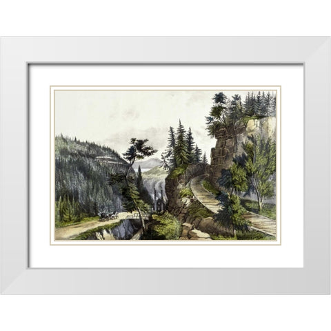 Pennsylvania Railroad Scenery White Modern Wood Framed Art Print with Double Matting by Currier and Ives