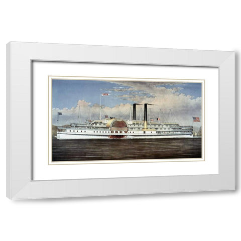 Peoples Line - Hudson River, The Palace Steamers of The World White Modern Wood Framed Art Print with Double Matting by Currier and Ives